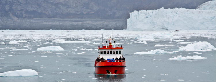 Iceberg watching in Greenland Wintertime