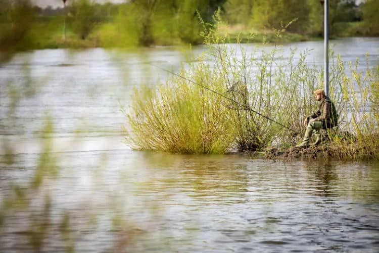 Fishing in river Ijssel, Netherlands