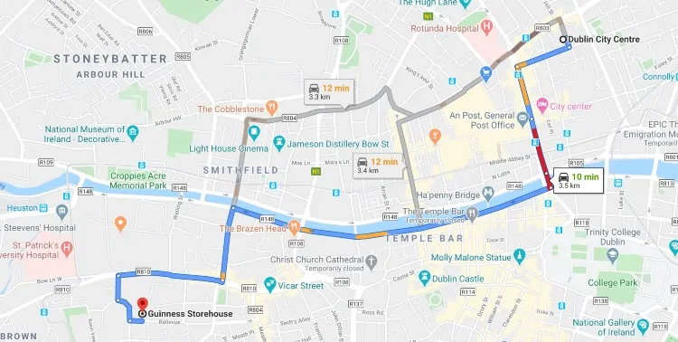 Directions to Guinness Storehouse