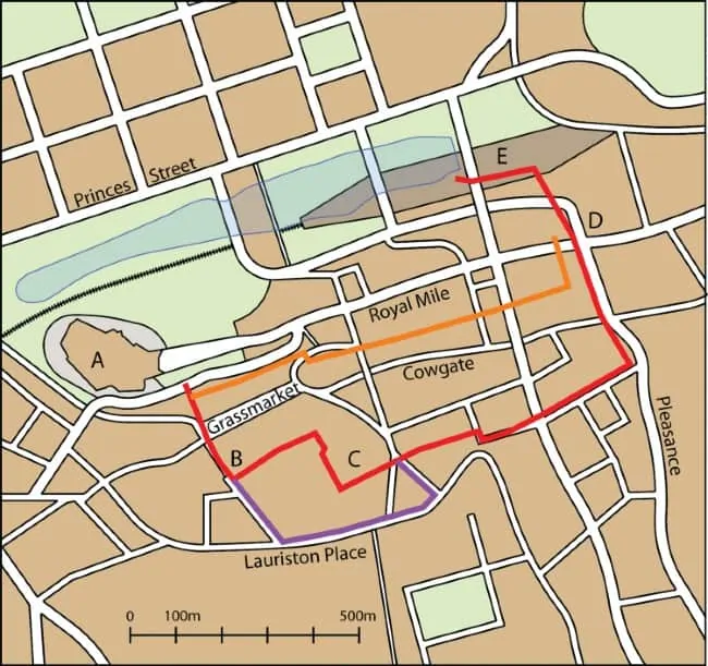 Edinburgh map with Flodden Wall