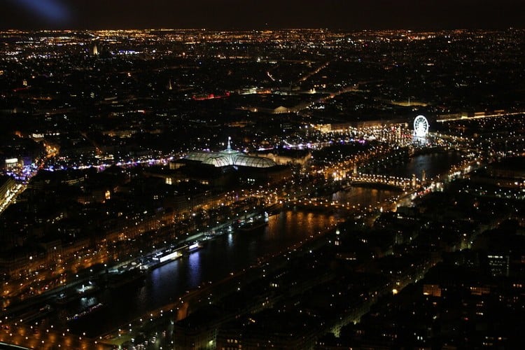 Seine River seen from Eiffel Tower Summit at night