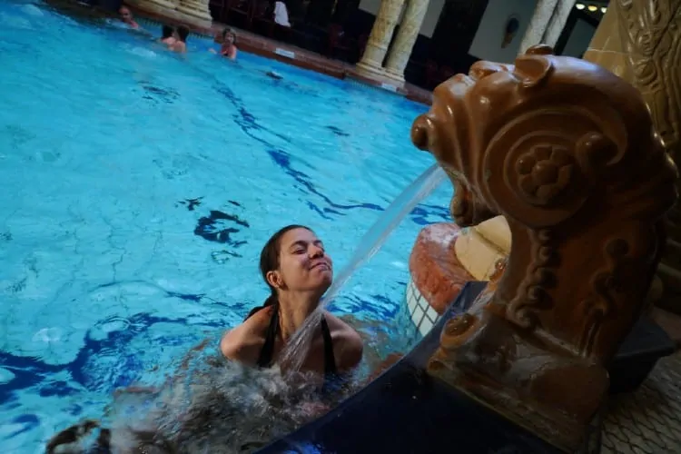 Solo lady tourist enjoying at Gellert Spa in Budapest