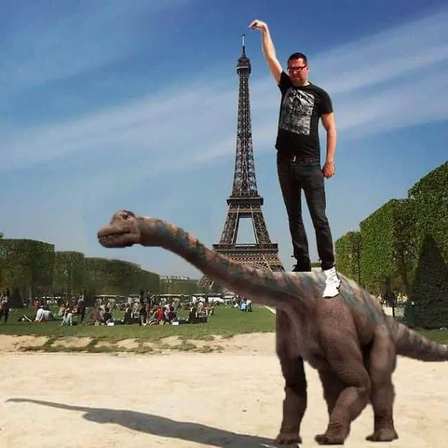 Touching the Eiffel Tower has been a practice since the dinosaur days