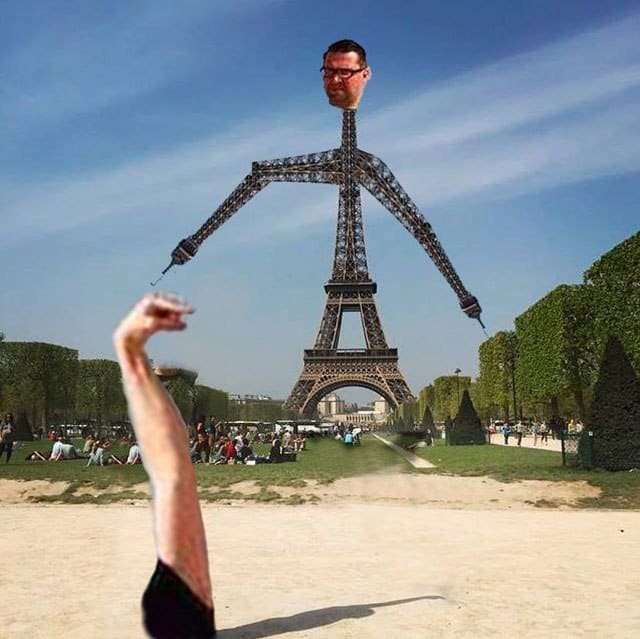 When the Eiffel Tower itself decides to touch the finger