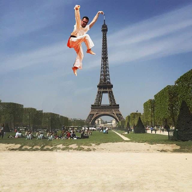 All it takes is a leap of faith to touch Eiffel Tower