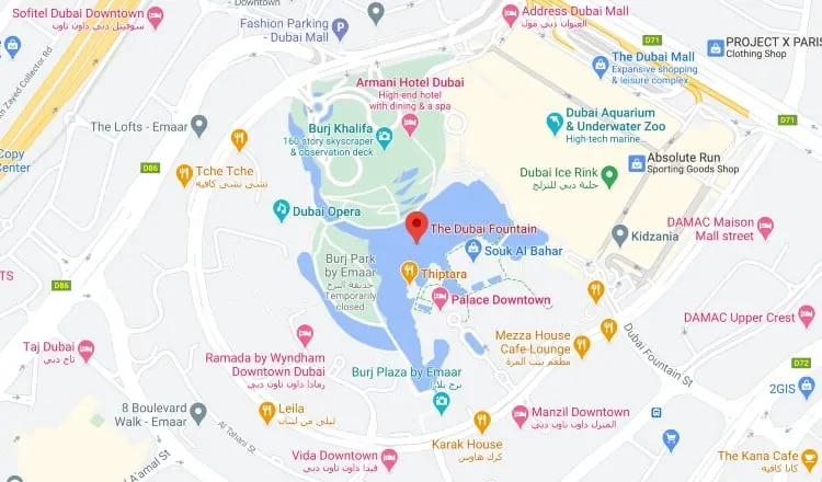 Dubai Fountain's location map