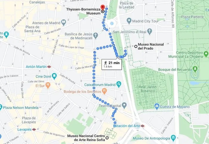 Map of 'Golden Triangle of Art' in Madrid