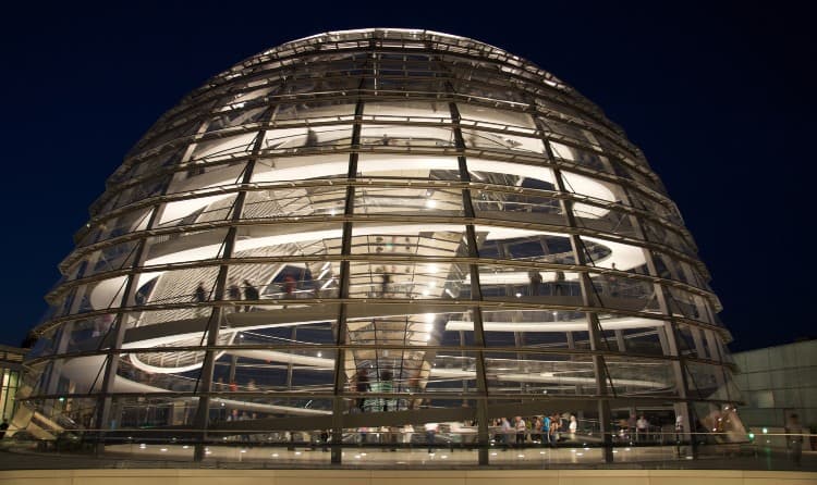 Reichstag's Dome lit up at night