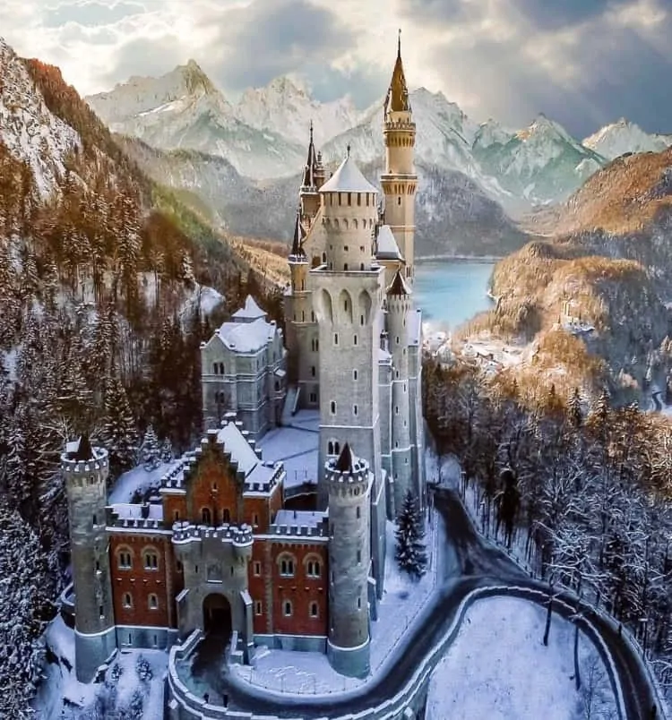 Neuschwanstein Castle under snow in winter