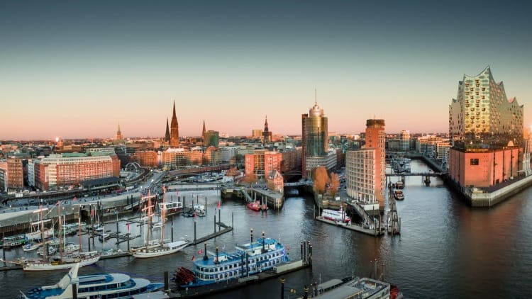Panorama view of Speicherstadt and HafenCity