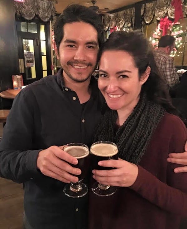 Boyfriend and girlfriend on pub crawl