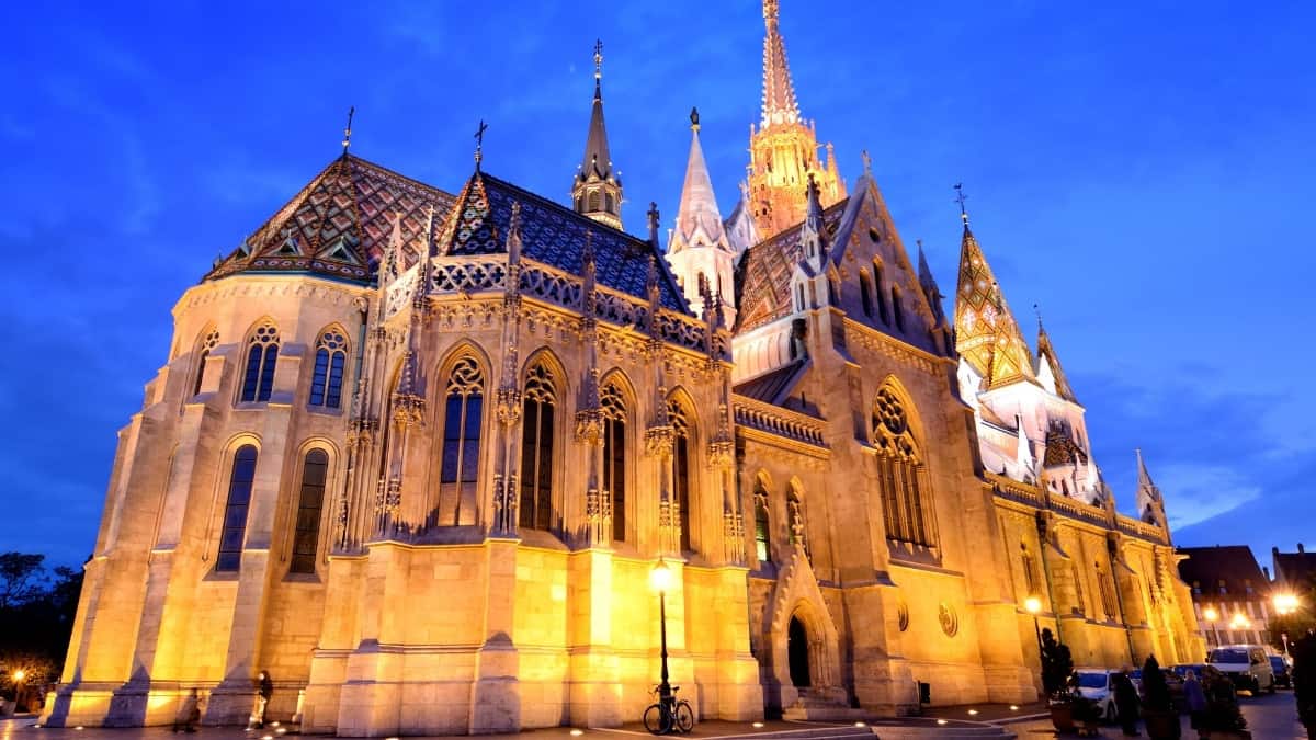 Matthias Church in Budapest at night