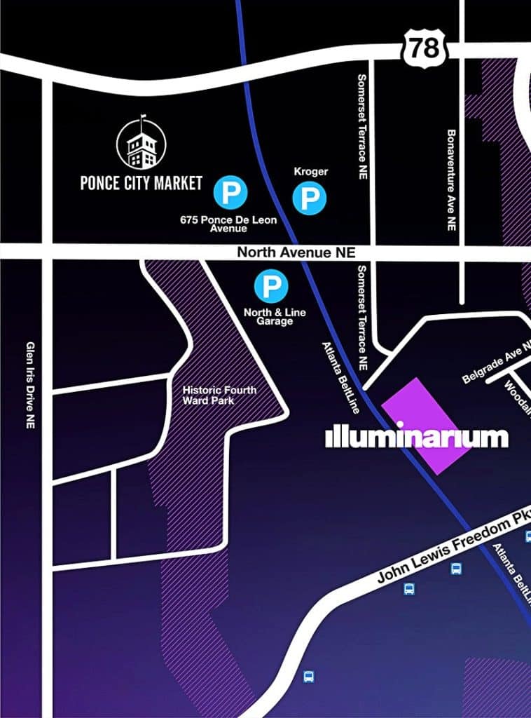 Location map of Illuminarium in Atlanta