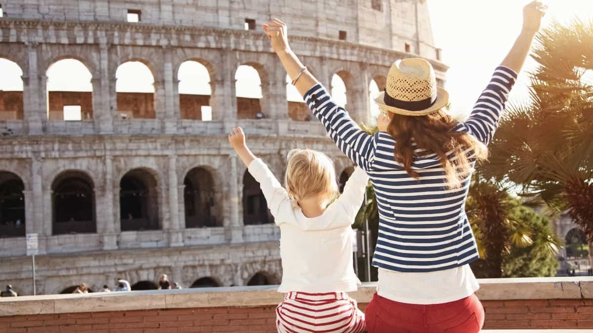 Mom and daughter at Colosseum