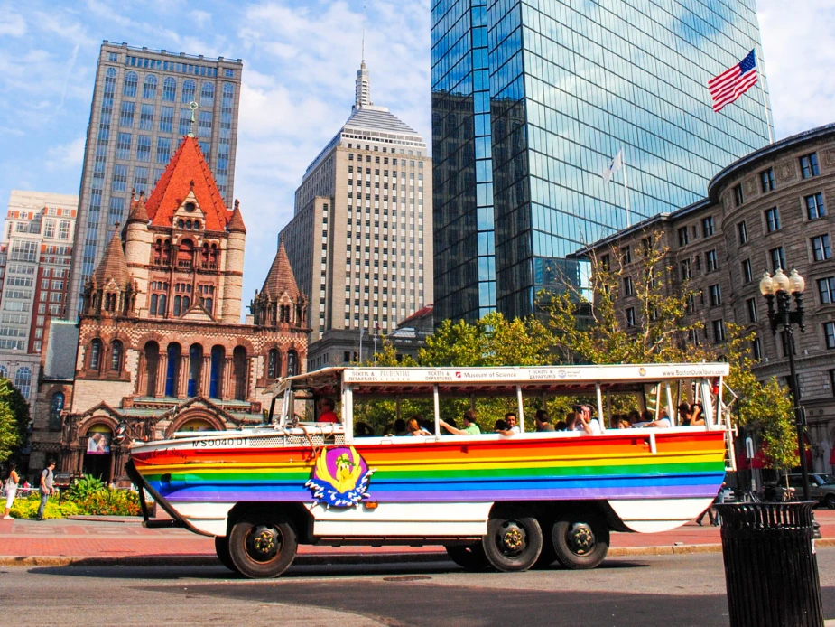 Boston Duck Tour vehicle on land