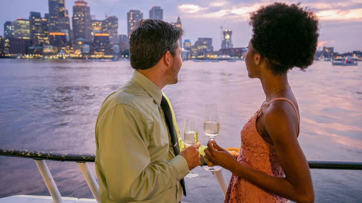 Couple enjoys a cruise in Boston