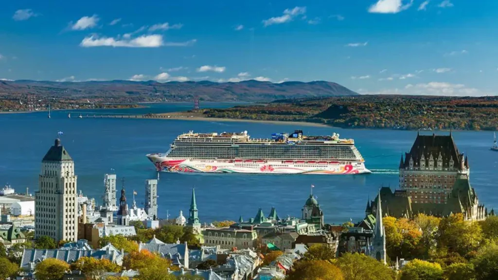 A cruise ship in the water