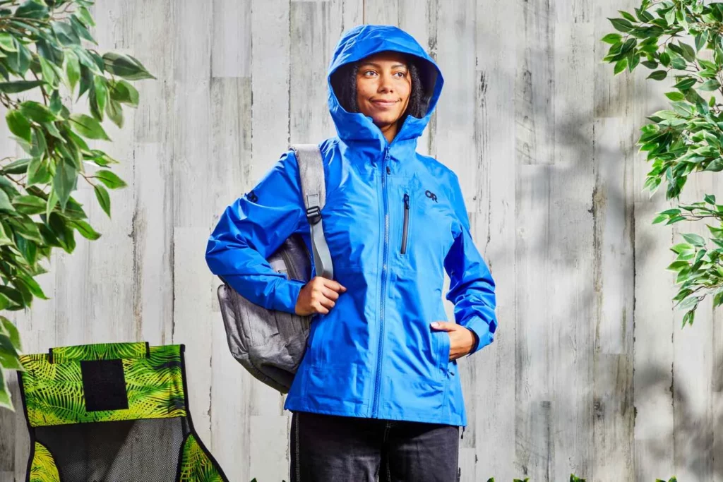Women wearing a waterproof jacket