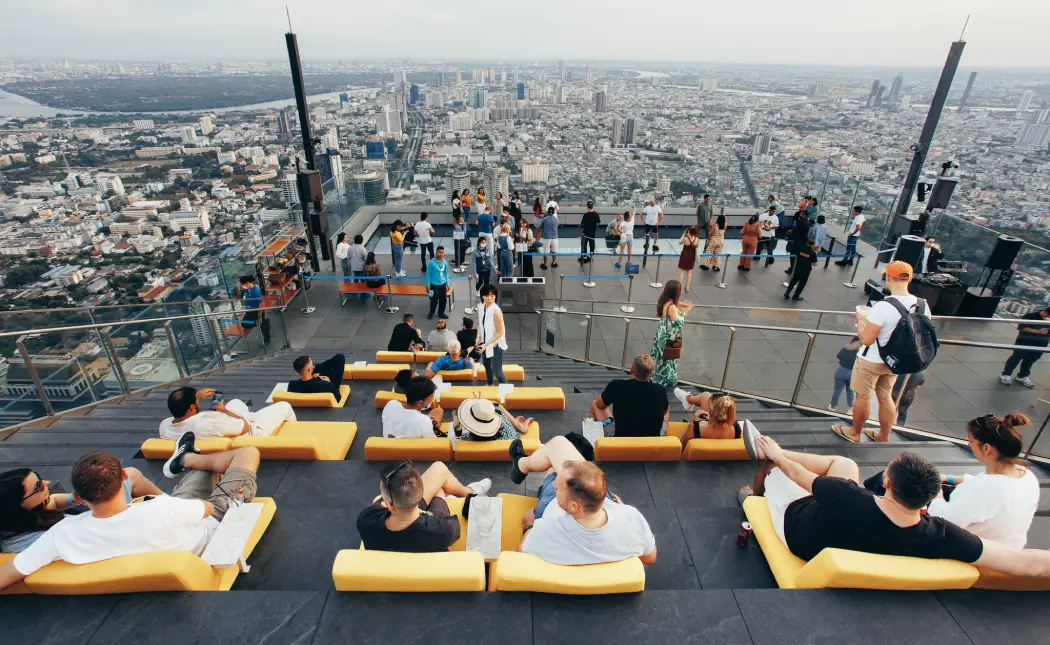 The view of the Bangkok skyline at the Mahanakhon Skywalk Glass tray
