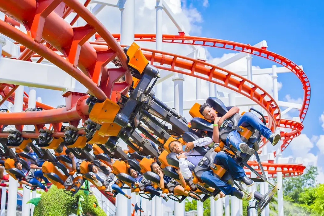 The adventurers are having fun on the thrilling roller coaster ride
