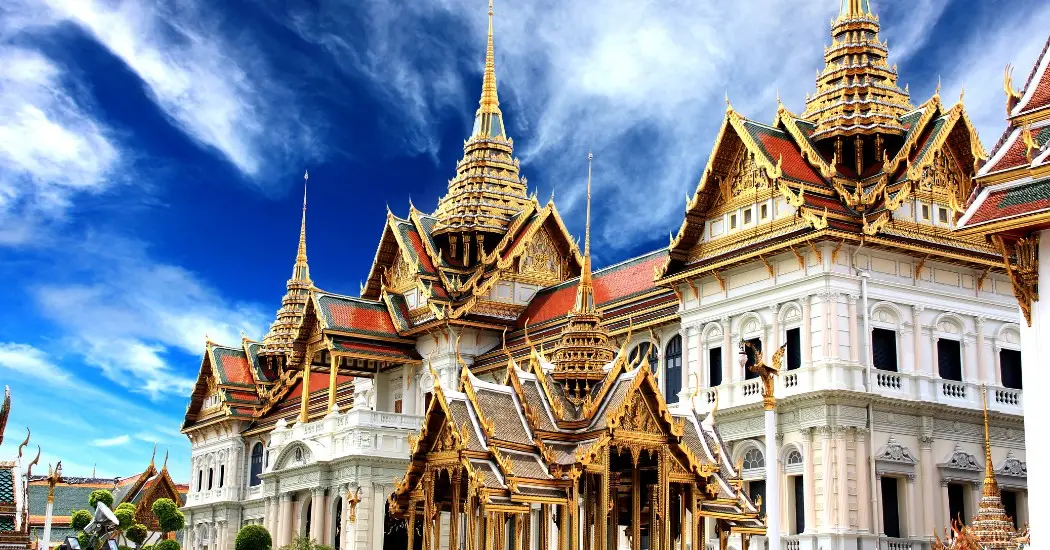 Beautiful buildings and golden rooftops of the Grand Palace in Bangkok